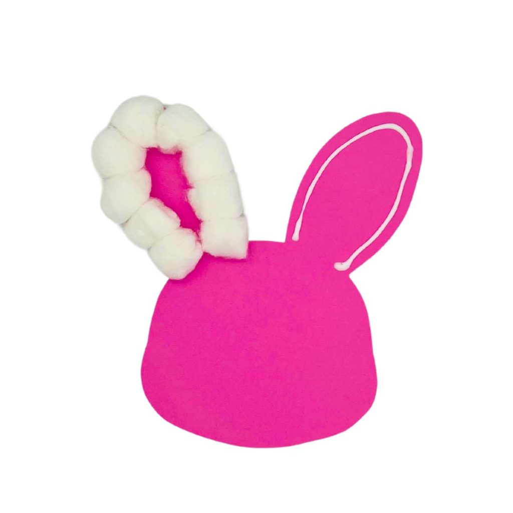 pink bunny construction paper cut out with white school glue and cotton balls