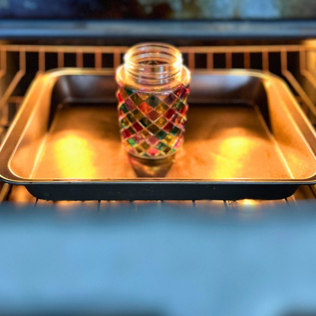 glass jar in oven