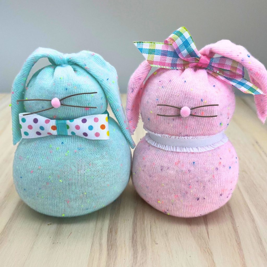 pink and blue sock bunnies