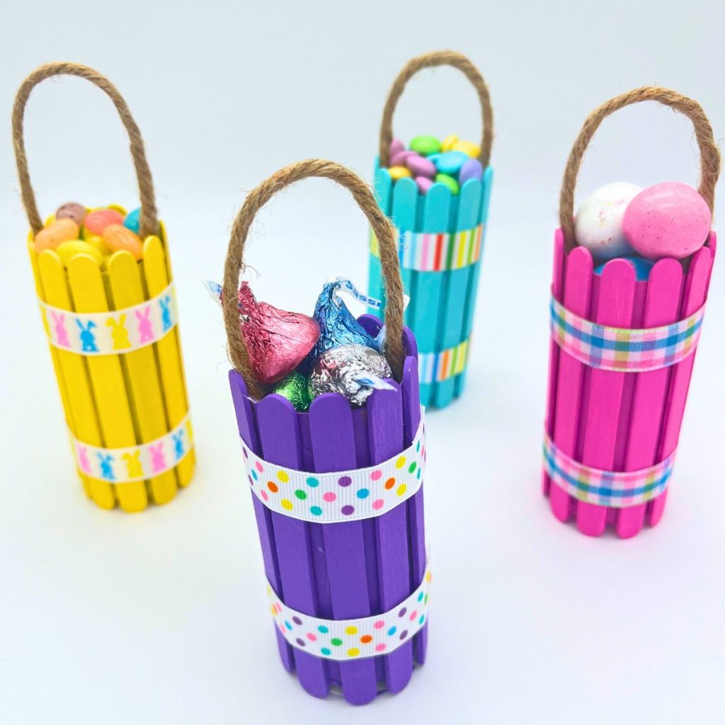 toilet paper roll basket with colorful popsicle sticks