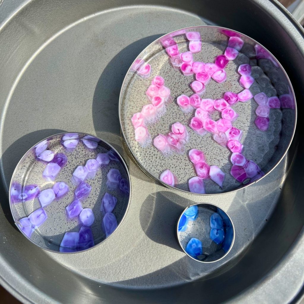 melted pony beads in circles.