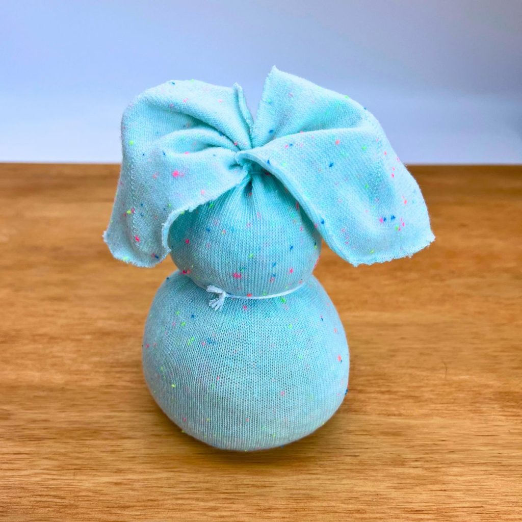 blue sock bunny filled with rice