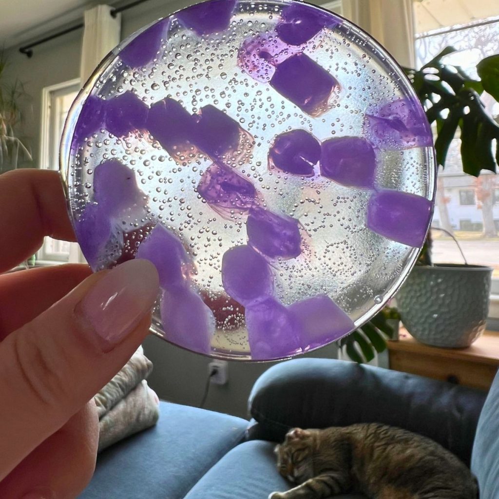 melted pony beads in a circle cookie cutter