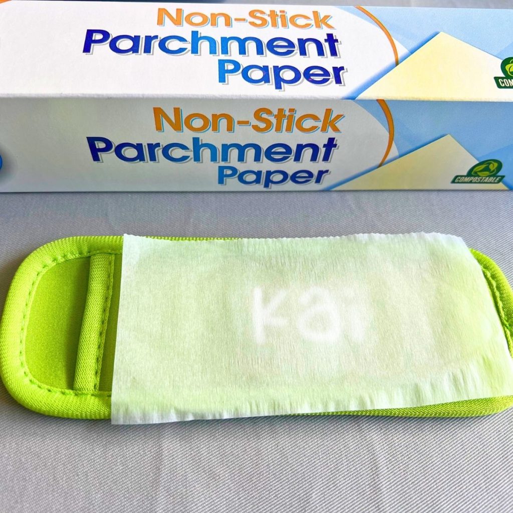 parchment paper Cricut itv iron on vinyl green personalized popsicle holder 